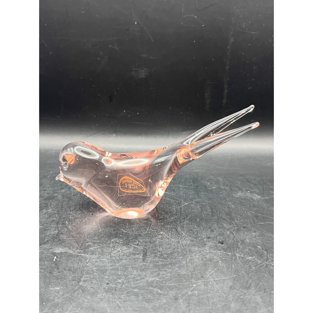 Vintage Arte Murano ICET Glass Pink Bird Figurine Paperweight Art Glass 6 x 3 in